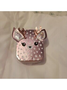 Justice Metallic Pink Deer Sequin Ears Glitter Antlers Jewelery Box Zip Closure